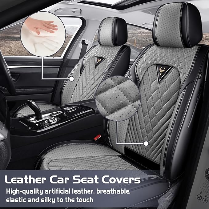 Truck Seat Covers for Chevy Silverado 2500 2007-2026, Waterproof Premium Leather Full Coverage Car Seat Cover, Muscle Sport Style Auto Interior Seat Cover Sets (Front Set/Black Gray)