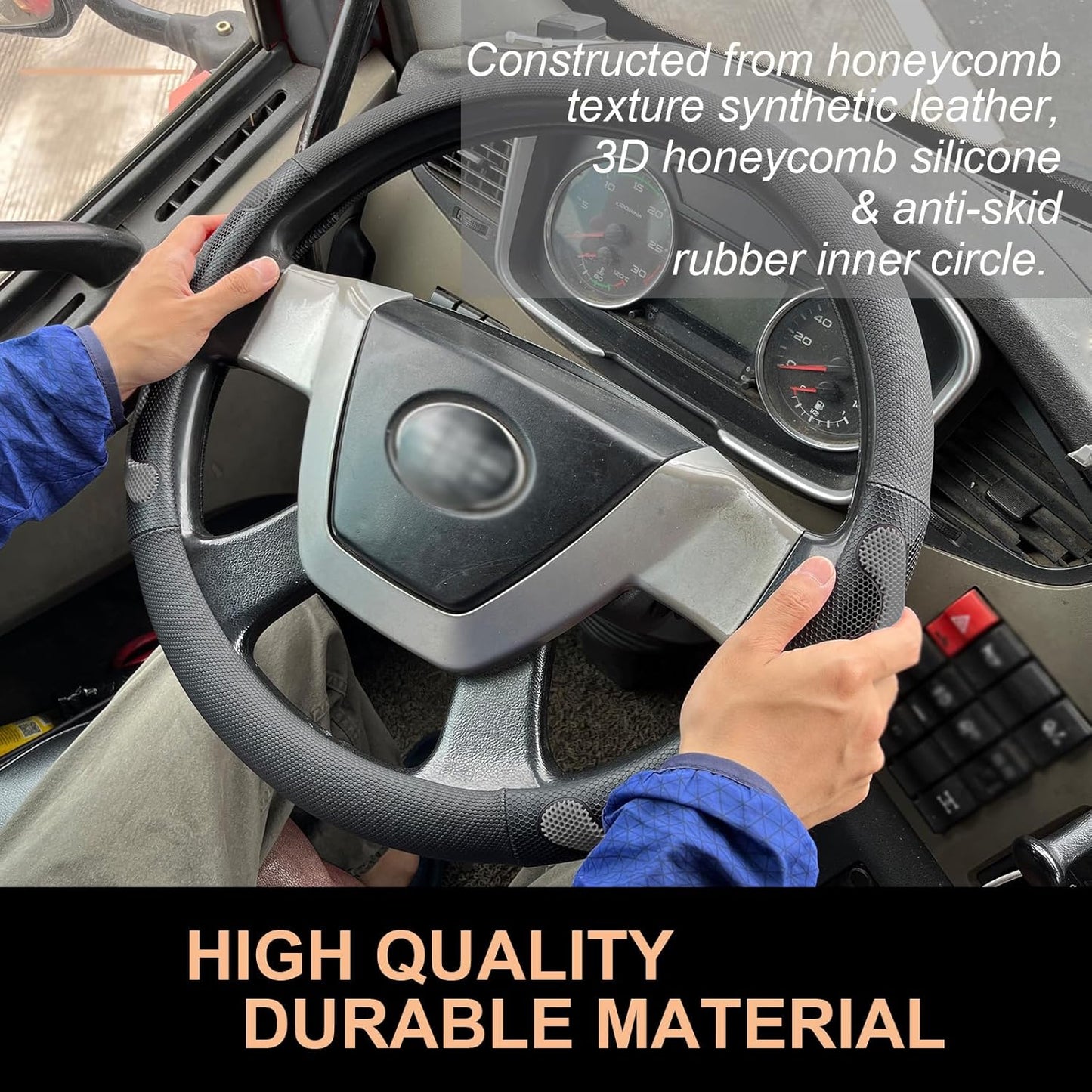 PINCTROT XL Size 17.5-18 Inch Comfy Grip Steering Wheel Cover for Semi Truck, Fits RV, Big Rig Trucker, 18 Wheeler and Classic Cars, Anti-Slip Design 17.5-18 Inch(Silicone Gray)