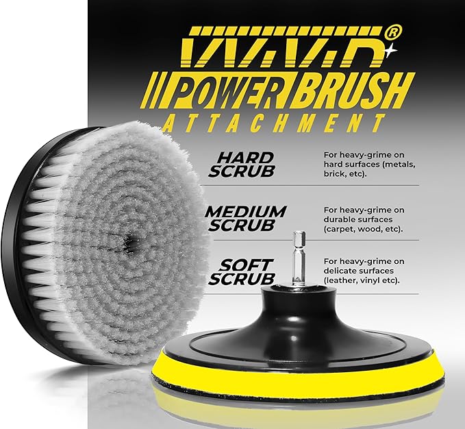 VViViD Power Drill Brush Attachment + Backing Plate, 4” inch / 100mm Diameter Surface Area, Soft Bristles