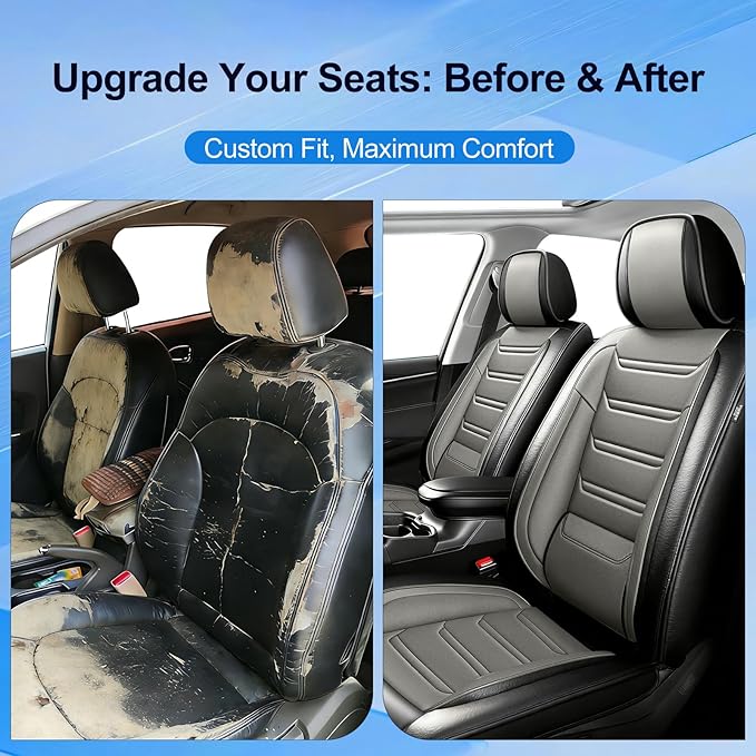 Fit CX-30 Car Seat Covers for Select Mazda CX30 2020-2025, Full Coverage Leather, Airbag Compatible, Luxury Waterproof All Weather Seat Protector, Full Set, Black+Gray