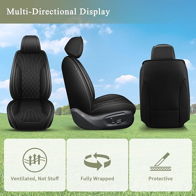 Car Seat Covers Front Pair for Mazda 3 2007-2019: Breathable Perforated Leather Seat Cover (Black)