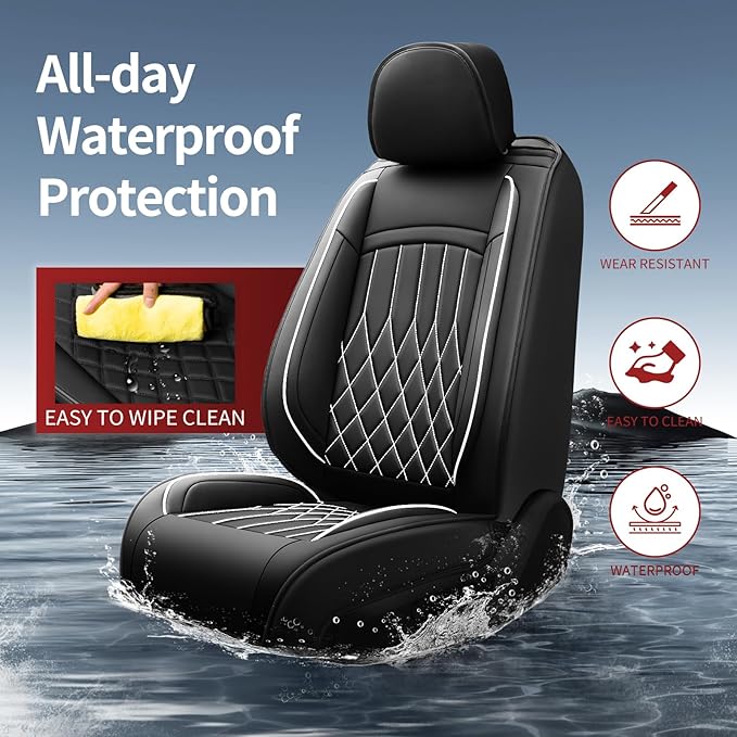 Fit RDX Car Seat Covers for Acura RDX 2010-2026 - Premium Leather, Waterproof, All-Weather, Airbag Compatible, Breathable, Easy Install, Seat Protectors, Only 2 Front seat Covers, Whiteline