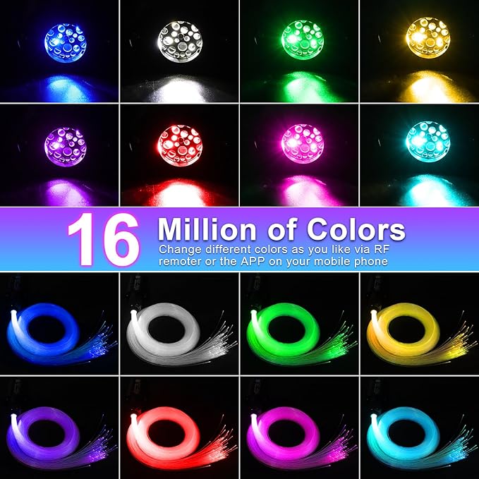 6W Small Size Starlight Headliner Kit, 350pcs*9.8ft Fiber Optic Car Ceiling Lights with Twinkle & Music Sync, APP & Remote Control Control for Car/Home Decoration, RGBW Starlight Engine