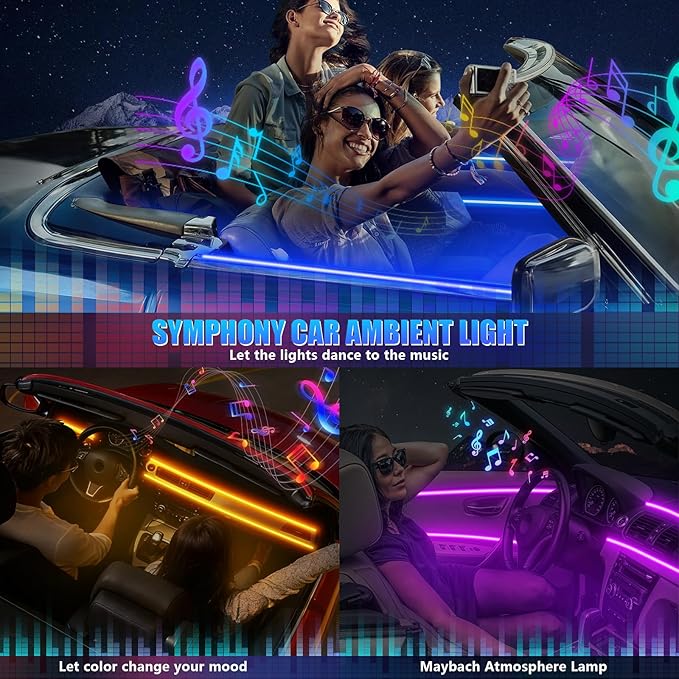 Acrylic Interior Car LED Strip Light with Wireless APP, RGB 18 in 1 with 175 inches 600 LEDs Fiber Optic Strip Lights for Car, Dynamic Chasing Sound Active Neon Car Ambient Lighting Kits