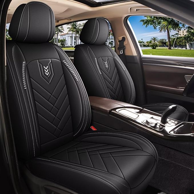 AOMSAZTO 2 Front Car Seat Covers for Toyota Venza 2009-2020: Faux Leather Automotive Seat Cover Waterproof Compatible Airbag(2 Seats, Black&Grey)
