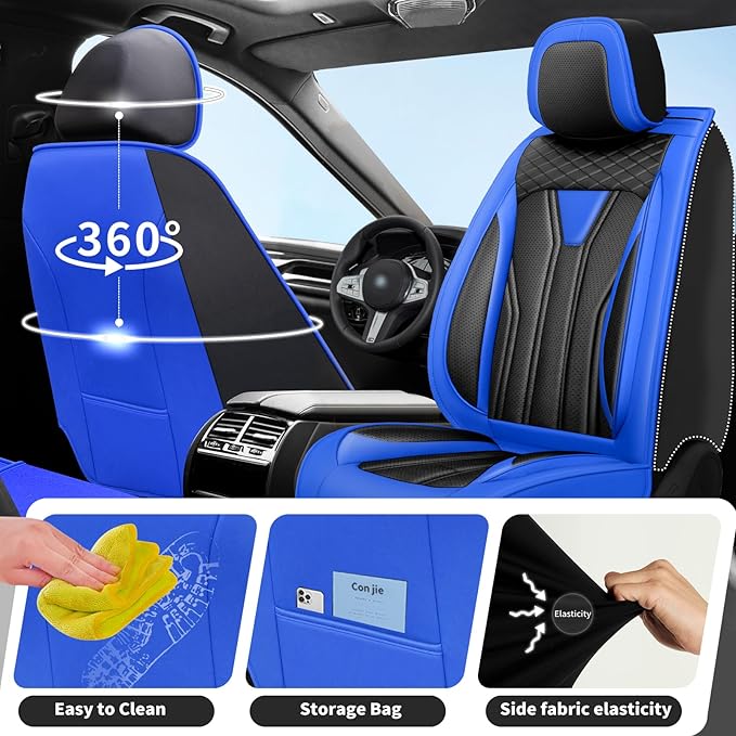 Fit CRV Car Seat Covers Premium Leather for Honda CRV cr-v 2011-2025 2026. Waterproof， Breathable, Scratch-Resistant & All-Weather Seat Cushion Protector (Full Set,Blue&Black)
