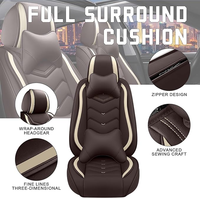 CTDS Car Seat Covers for Hyundai Kona 2018-2026, Stylish Sport Seat Cover, Premium Nappa Leather Car Seat Cover. Automobile Seat Covers Sets.(Luxury 5 Seats/Coffee Color)