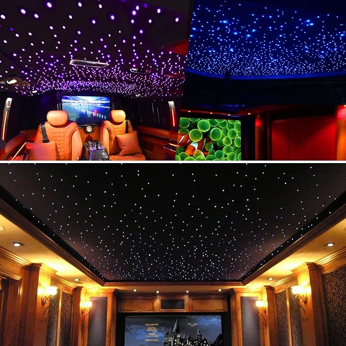 CHINLY 32w Twinkle 800pcs 0.03in 13.1ft Bluetooth RGBW LED Fiber Optic Star Ceiling Light,APP/Remote Music Mode Headliner Light Kit+Adapter+Cigarette Lighter+10 Crystals,for Headliner/Home Theater