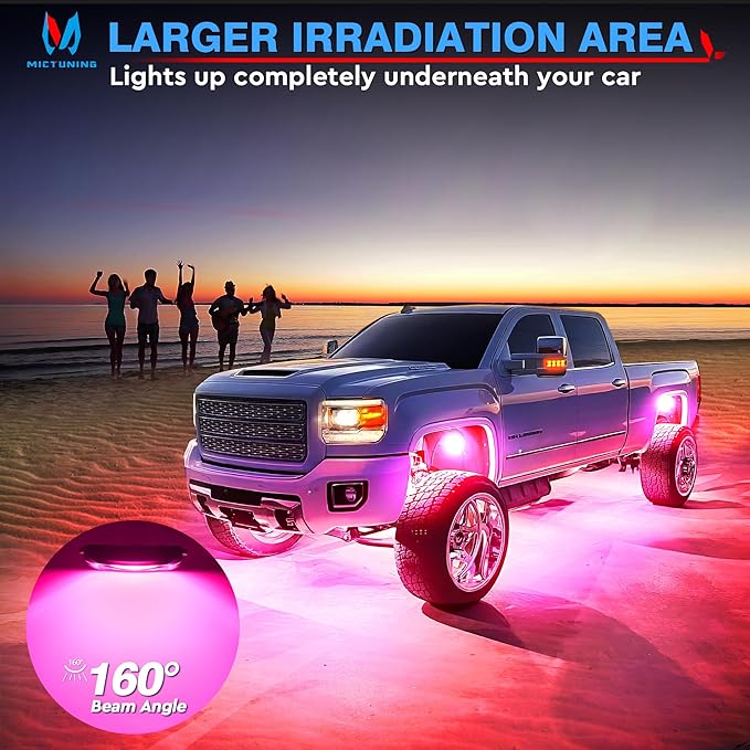 MICTUNING C2 Curved RGBW LED Rock Lights - 16 Pods Underglow Multicolor Neon Light with Wiring Switch Kit, Bluetooth Controller with APP Control
