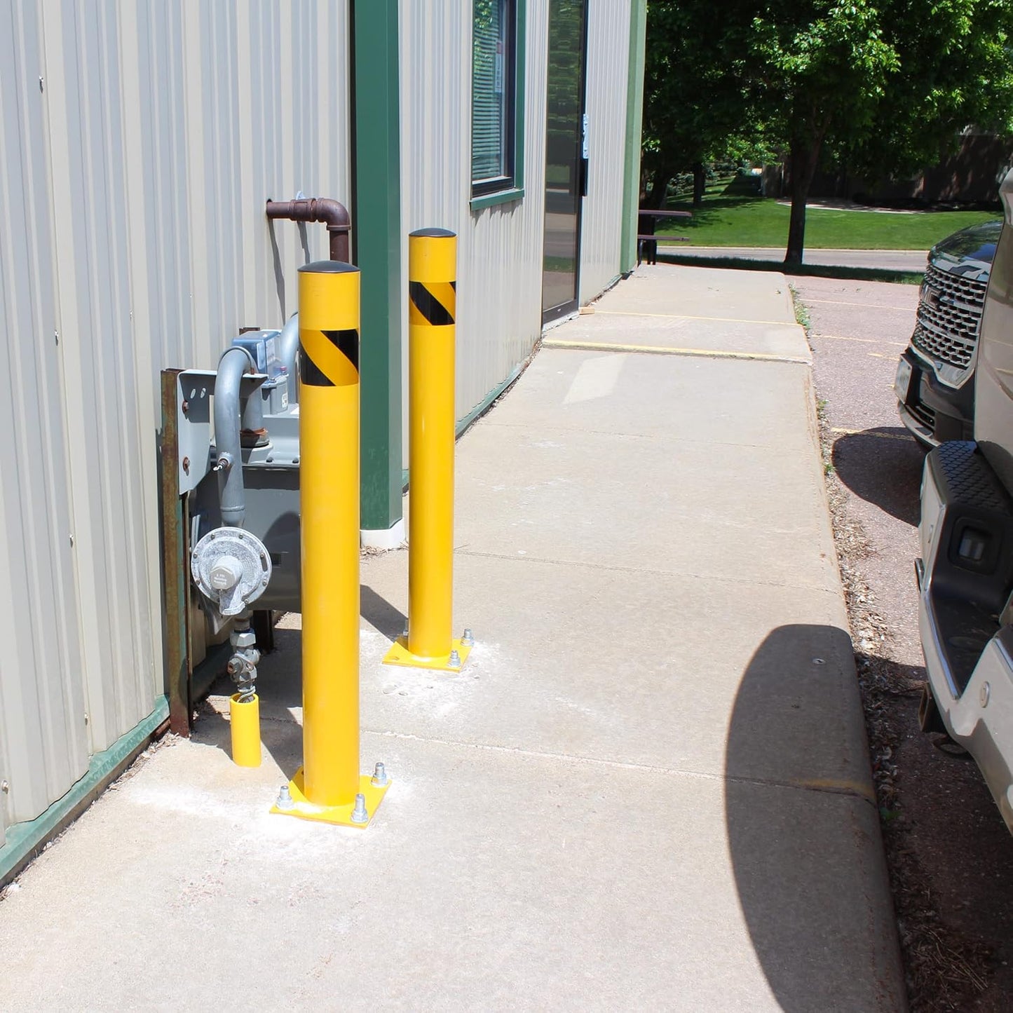 BISupply Safety Bollard Post Parking Barrier 6 Pack - 42in Yellow Pipe Bolt Down Bollard for Garage Lot