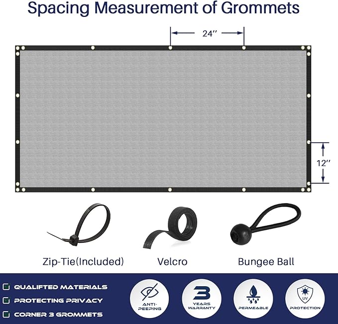 Windscreen4less Privacy Fence Screen Heavy Duty Windscreen Fencing Mesh Fabric Shade Net Cover with Brass Grommtes for Outdoor Wall Garden Yard Pool Deck, 8'x125' Light Gray