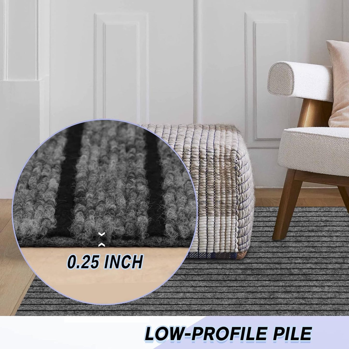 Custom Size Backed Non-Slip Area Rugs Runner, Easy Clean, Waterproof Runner Rugs for Hallway Entryway, Kitchen, Laundry, 3FT x 72FT, Gray Stripe