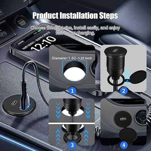 Single Port USB C 2.0 Male to USB C 2.0 Female Extension Cable,Flush Mount Waterproof Panel Cable for Car,Truck,Boat,Motorcycle Dashboard 3.3ft
