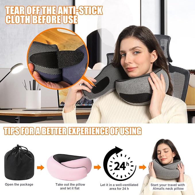 Travel Pillow, Memory Foam Neck Pillow Head Support Soft Pillow for Sleeping Rest, Airplane Car and Home Use