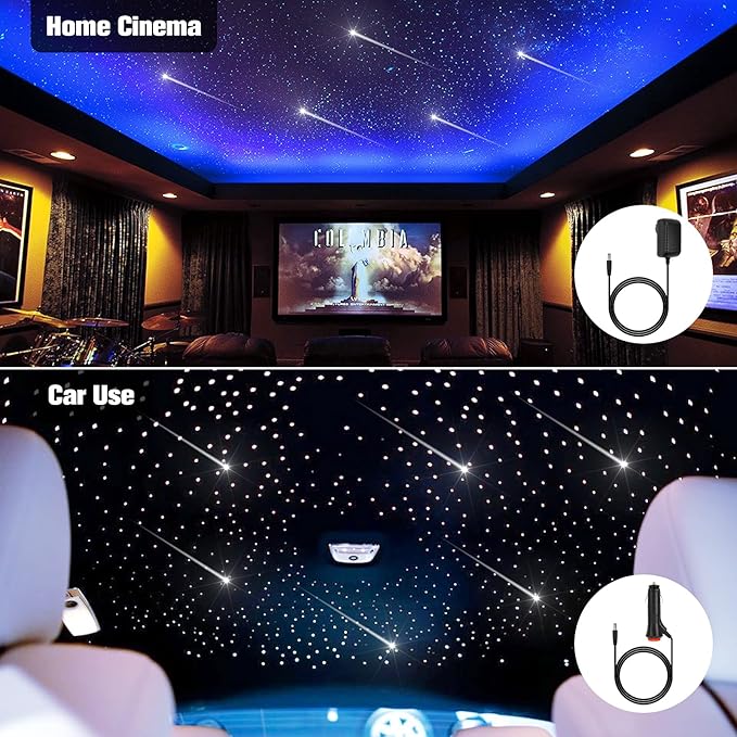 CHINLY Meteor 16W 550pcs 0.03in 13.1ft Car Use Bluetooth RGBW LED Fiber Optic APP/Remote Music Mode Headliner Light Kit+ Shooting Star kit +Adapter+Cigarette Lighter(Non-Twinkle)