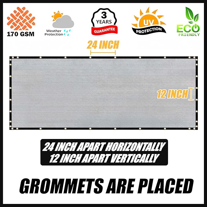Royal Shade Custom Size 6' x 91' Grey Fence Privacy Screen Windscreen Cover Netting Mesh Fabric Cloth - Cable Zip Ties Included (We Make Custom Size)