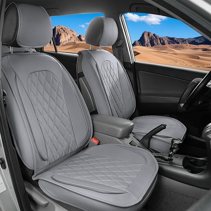 LINGVIDO Car Seat Covers for Front Seats (2 Seats) - Premium Perforated Nappa Leather,Waterproof Shield, Omni-Adapt Fit for SUVs Sedans, Ideal for Rideshare & Pets