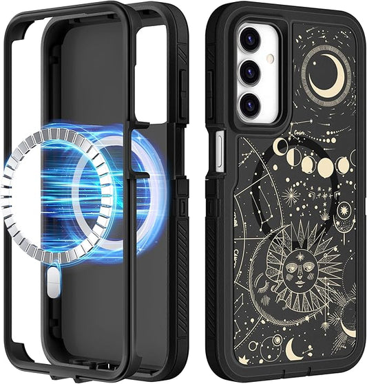 for Samsung Galaxy A15 5G Phone Case - Compatible with MagSafe Women Girls Cute Magnetic Protective Cover Girly Sun Moon Aesthetic Design Heavy Duty Shockproof for Samsung A15 5G Case 6.5"