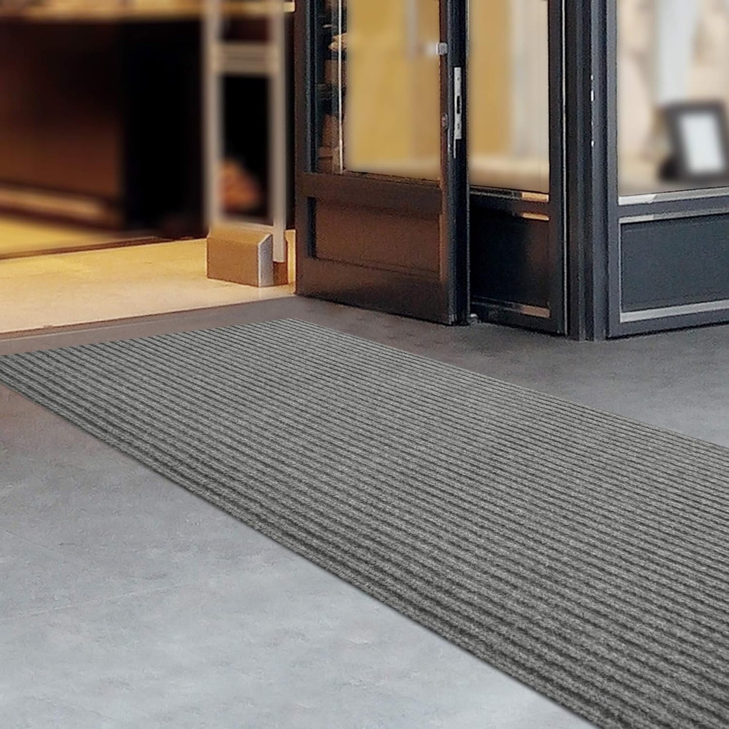 iCustomRug Spartan Weather Warrior Duty Indoor/Outdoor Utility Ribbed in 3ft,4ft,6ft Widths 70 Custom Sizes with Natural Non-Slip Rubber Backing 4'X12' in Grey