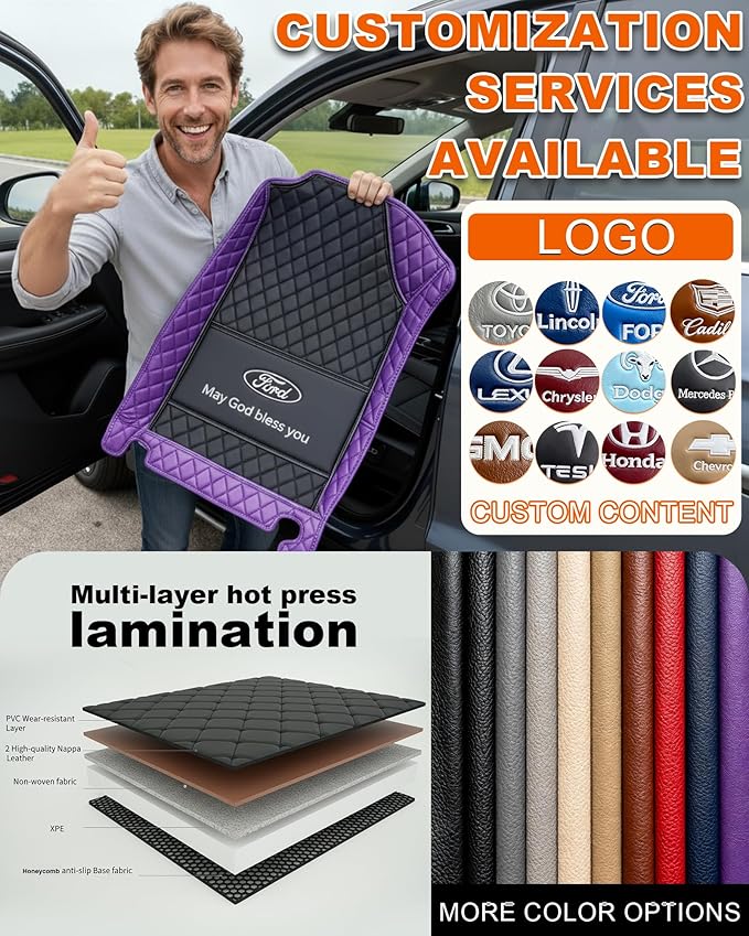 All-Weather car Floor MATS-Suitable for 99% of car Models,Leather car mat, offering Personalized Embroidery and Multiple Color Options,Provide Protection for car Rug (Green)