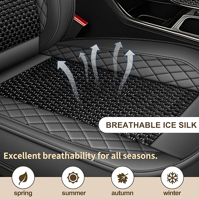 TTX LIGHTING for Mazda Mazda 6 2010-2021 Car Seat Covers, Breathable Ice Silk & Leather Seat Protector, Cool & Anti-Sweat for Long Driving, Airbag Compatible, 5 Seats Full Set (Black&Gray)