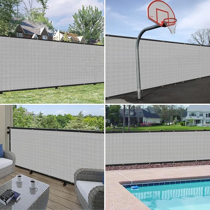 Windscreen4less Privacy Fence Screen Heavy Duty Windscreen Fencing Mesh Fabric Shade Net Cover with Brass Grommtes for Outdoor Wall Garden Yard Pool Deck, 8'x115' Light Gray