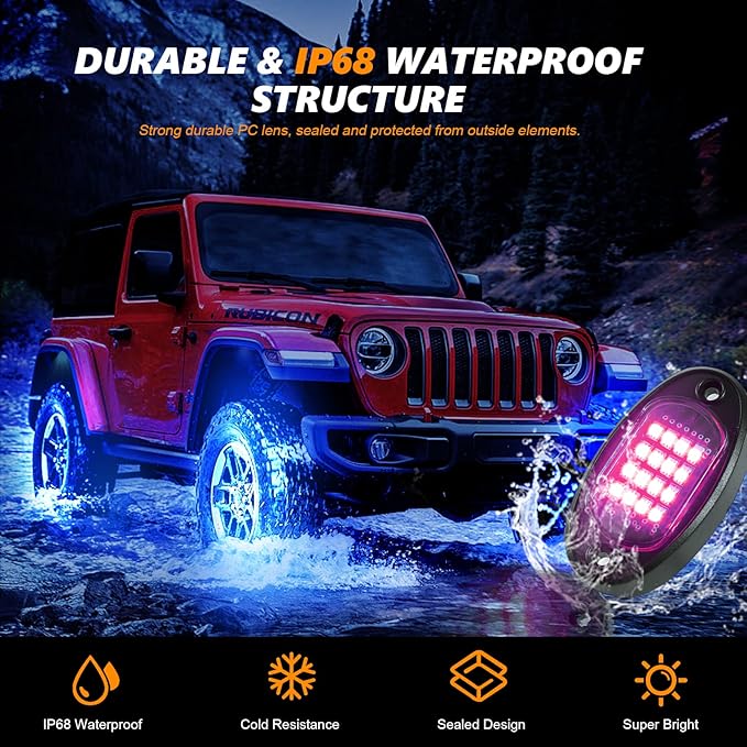 12 Pods RGB LED Rock Lights for Trucks Golf Cart Pickup Offroad RV UTV ATV SUV, Waterproof Multicolor Underglow Kit for Cars with APP Music Mode, Vehicle Underbody Light Underneath Accent 12V