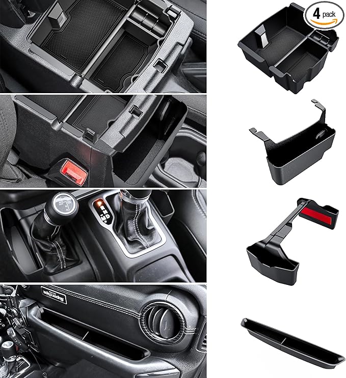 Eamplest 4PCS Center Console Organizer for 2018-2022 2023 Jeep Wrangler JL JLU and Gladiator JT Accessories Gear Shift Side Tray Organizer,Hanging Armrest Storage Box (Not for JK/JKU)