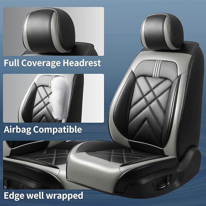 CX-90 Car Seat Covers Custom Fit for Mazda CX-90 2007-2026, Full Coverage Premium Leather Waterproof Breathable Seat Covers, Automotive Seat Protectors, Airbag Compatible(5 Seats, Black Gray)