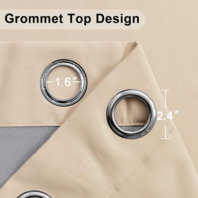 XWZO 100% Blackout Window Curtains with Tiebacks- Privacy Protection & Noise Blocking Window Draperies Grommet Top with Black Liner for Bedroom/Living Room, Biscotti Beige, W38 x L72, Set of 2 Panels