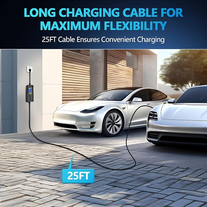 Portable Level 2 EV Charger, Adjustable 40A Electric Car Charger J1772, 240V NEMA 14-50 Plug EVSE Home Charging Station with 25ft Cable and Carry Bag