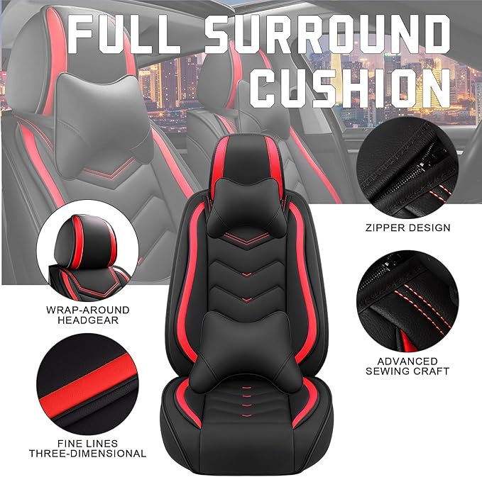 CTDS Car Seat Covers for Honda HR-V 2016-2026, Stylish Sport Seat Cover, Premium Nappa Leather Car Seat Cover. Automobile Seat Covers Sets.(Luxury 2 Seats/Black Red)