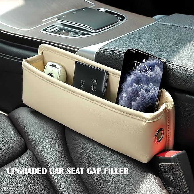 Universal Fit Premium Leather Car Seat Gap Filler Organizer, Center Console Organizer for Car SUV Truck (Beige，1 Pack)