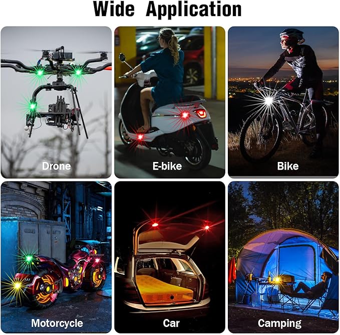 4PCS Wireless LED Strobe Lights with Remote Control, 8 Colors Rechargeable Led Lights Anti-Collision LED Emergency Warning Lights for Car Motorcycle Bike Drone Aircraft