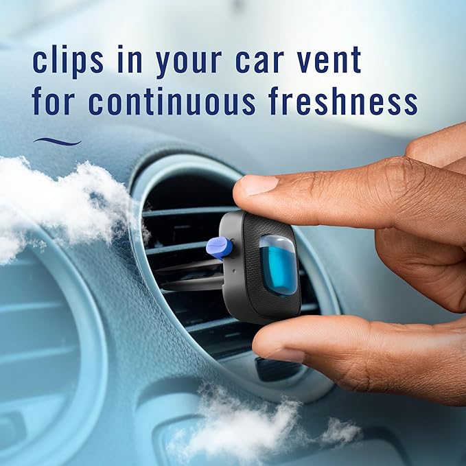 Febreze Car Air Freshener, Odor-Fighting Automotive Vent Clip, Scented Car Accessories, Long Lasting for Strong Odors, Linen & Sky Scent, 4 Count