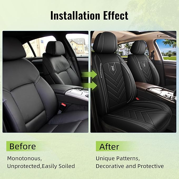 AOMSAZTO Front Seat Covers Fit for Nissan Pathfinder 2011-2025 2026 Waterproof Faux Leather Car Seat Cover Compatible with Airbag(2PCS Front, Black)