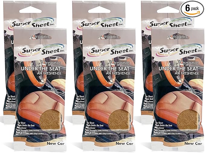 Organic Under the Seat Car Air Freshener, Long Lasting Fragrance, New Car Scent, 6 Pack