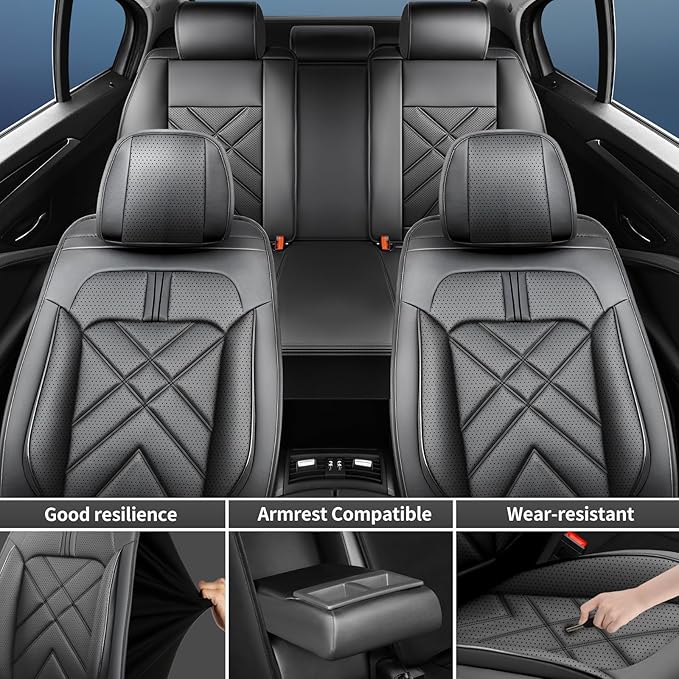 CX-7 Car Seat Covers Fit for Mazda CX-7 2007-2012, Full Coverage Premium Leather Waterproof Breathable Seat Covers, Automotive Seat Protectors, Airbag Compatible(Full Set Seats, Black & Red)
