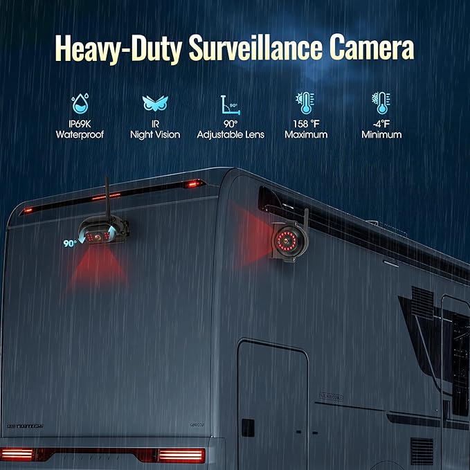 Wireless RV Backup Camera System 7" 1080P Touch Screen & 4 Cameras, Compatible with Furrion Pre-Wired Plug, DVR Monitor & Waterproof Night Vision Rear Side View Camera for Trailer Truck, A14