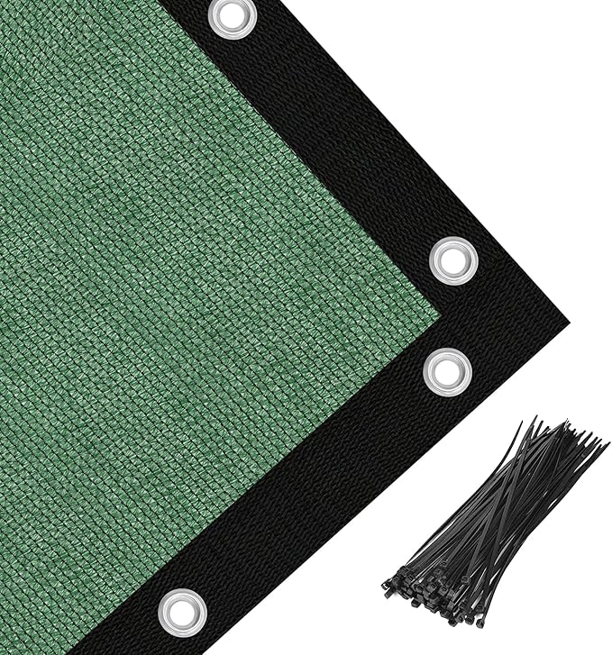 Amagenix 90% Pergola Shade Cover 7' X 7' Sun Shade Cloth with Grommets for Outdoor Garden Patio Porch, Commercial Grade 200 GSM - Cable Zip Ties Included (We Customized) GN108, Green