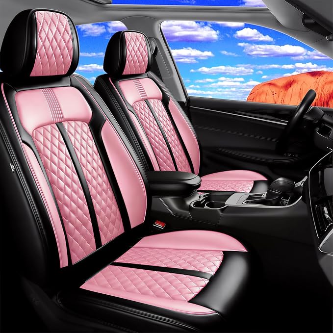 Fit CX-3 Car Seat Covers for Mazda CX3 2016-2024, Full Coverage Leather, Airbag Compatible & Scratch-Resistant, Waterproof All Weather Seat Protector, Full Set, Black+Pink