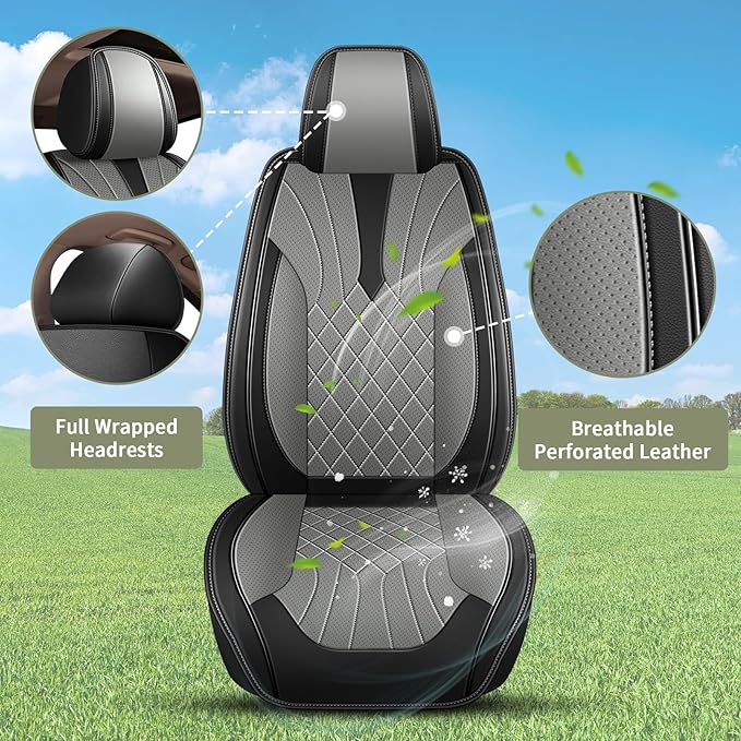 Full Set Car Seat Covers for Nissan Maxima 2011-2025 2026: Breathable Perforated Leather Seat Cover (Black&Grey)