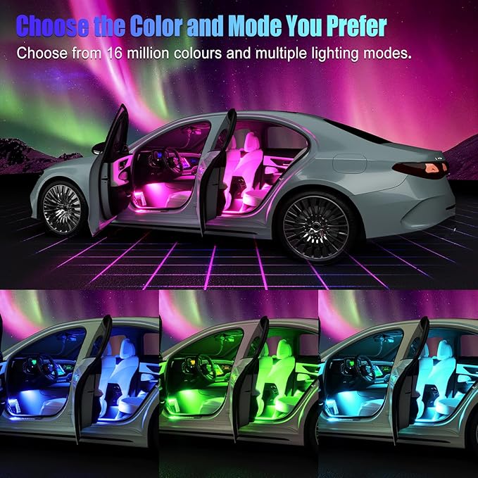 Honalia Car LED Lights Interior, RGB Interior Car Lights with App Control and Music Sync, USB Under Dash LED Lights for Jeeps Trucks SUVs, DC 5V