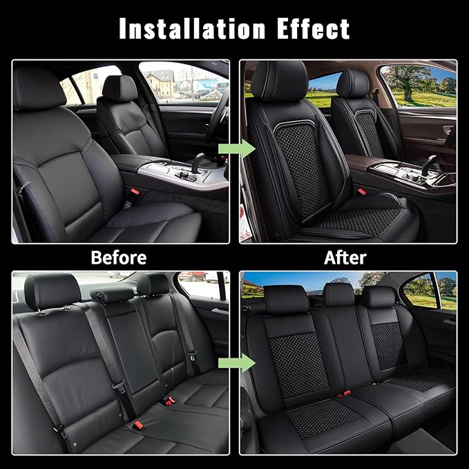 Full Set Car Seat Covers for Acura TL Sedan 2004-2014 - Breathable Cool Ice Silk Leather - 5 Seats - Vehicle Seat Cushion for Acura TL Accessories (Black)