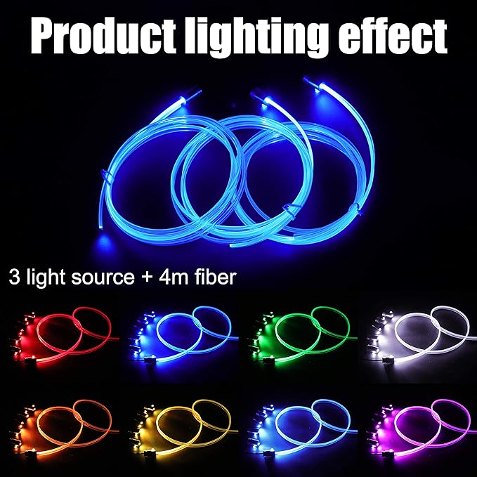 Car Ambient Lighting Optic Fiber 64 Colors Music Sound Active with APP Control Car Decorative Atmosphere Lighting Kit DC 12V 1W 4m