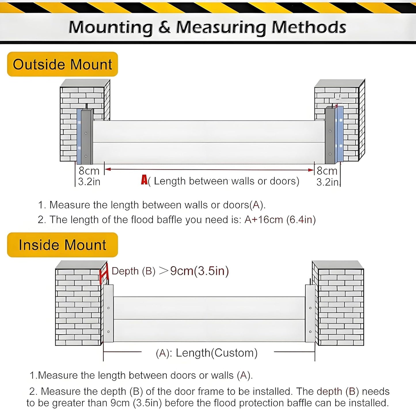 Flood Barriers for Home Exterior,Aluminum Alloy Outdoor Garage Doors Water Barriers for Flooding(H7.9Inch,L9FT)