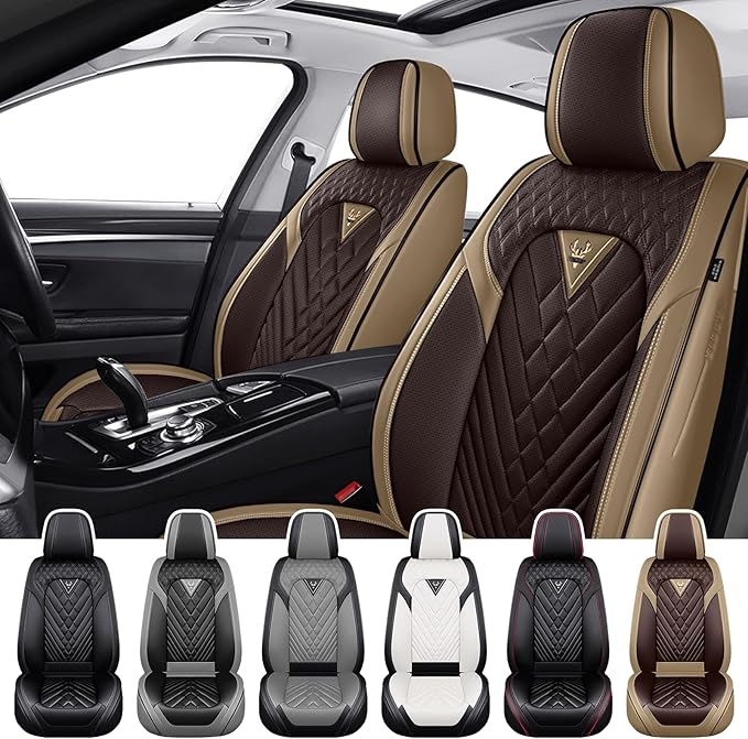 Truck Seat Covers for Ford Ranger 2019-2026, Waterproof Premium Leather Full Coverage Car Seat Covers, Muscle Sport Style Auto Interior Seat Cover Sets (Front Set/Brown Coffee)