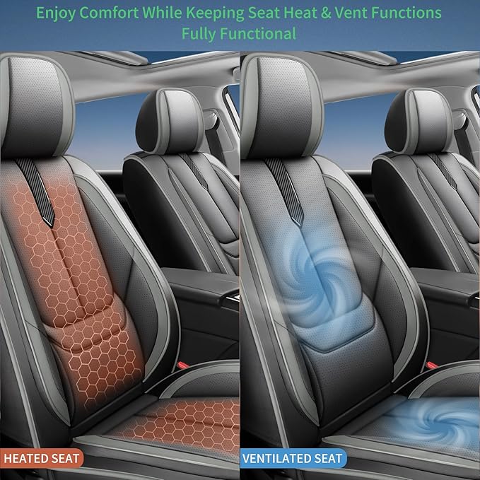Fit Corolla Car Seat Covers for Toyota Corolla 2000-2024 2025 2026 -Upgraded Premium Waterproof & Breathable Leather,Airbag Compatible,All-Weather Seat Cushion Protector,Full Set,Black-Grey