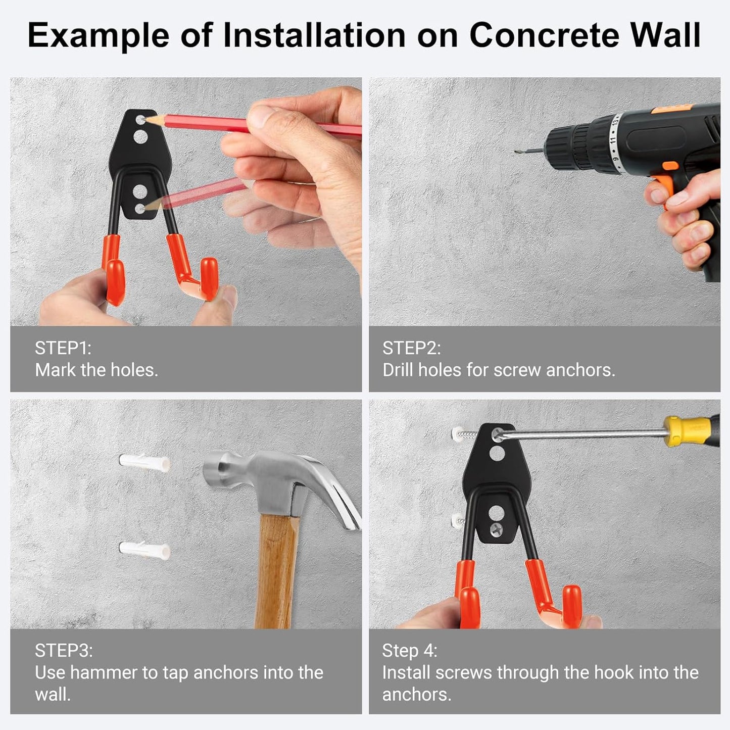 Garage Hook Heavy Duty Wall Storage Hangers, 24 Pack Garage Storage Hooks Steel Tool Orange for Ladders, Ropes, Garden Tools