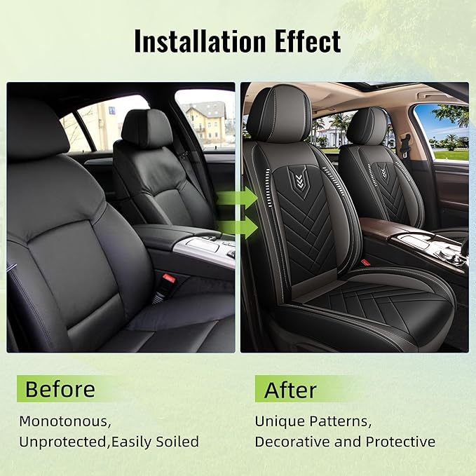 AOMSAZTO Car Seat Cover for Chevrolet Chevy Tahoe 2011-2025 2026 Front Set - Waterproof Faux Leather Seat Protector, Non Slip Car Seat Cushion, Interior Seat Covers Auto Accessories - Black&Grey